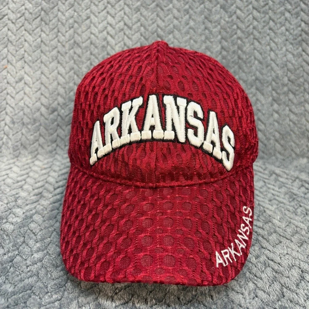 Arkansas Razorbacks Hat Red Textured Mesh Adjustable Strapback Cap NCAA